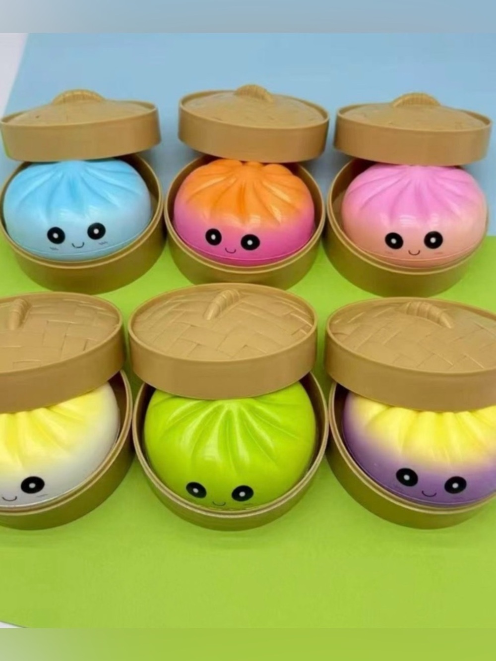 1PCS RANDOM BUNS 9cm  Dumpling Stress Ball, Soft Squeeze rainbow